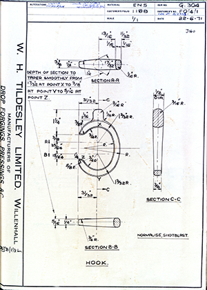 Hugh Steeper LTD FO/4/1 Hook WH Tildesley Forging Technical Drawing