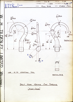 Hugh Steeper LTD FO/74R/2 Split Hook Moving Jaw Forging (Right Hand) WH Tildesley Forging Technical Drawing