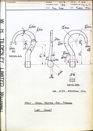 Hugh Steeper LTD FO/IL/2 Split Hook Moving Jaw Forging (Left Hand) WH Tildesley Forging Technical Drawing