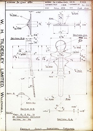 Hugh Steeper LTD FO/J2/2 Female Joint Sidesteel Forging WH Tildesley Forging Technical Drawing