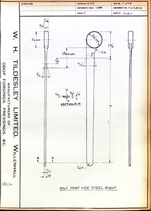 Hugh Steeper LTD FO/J2/IR Male Joint Side Steel - Right WH Tildesley Forging Technical Drawing