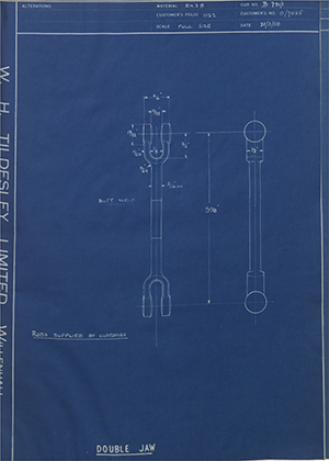 Illston & Robson LTD 0/7055 Double Jaw WH Tildesley Forging Technical Drawing