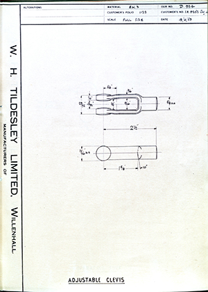 Illston & Robson LTD 1A.9252.CHG.6 Adjustable Clevis WH Tildesley Forging Technical Drawing