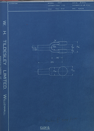 Illston & Robson LTD 1B4737 Clevis WH Tildesley Forging Technical Drawing