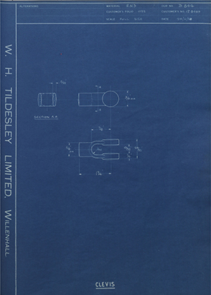 Illston & Robson LTD 1J8489 Clevis WH Tildesley Forging Technical Drawing