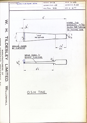 Illston & Robson LTD 2109 OSH Tine WH Tildesley Forging Technical Drawing