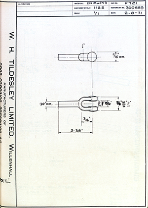 Illston & Robson LTD 300889 Clevis WH Tildesley Forging Technical Drawing