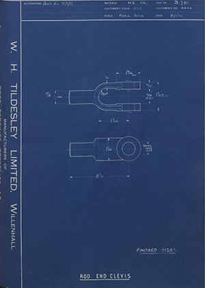 Illston & Robson LTD 4446 Rod End Clevis WH Tildesley Forging Technical Drawing