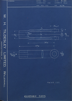 Illston & Robson LTD 906A Adjustable Clevis WH Tildesley Forging Technical Drawing