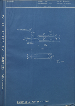 Illston & Robson LTD 9H4353 Adjustable Rod End Clevis WH Tildesley Forging Technical Drawing