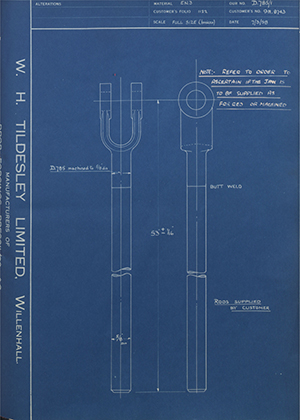 Illston & Robson LTD 9H8743  WH Tildesley Forging Technical Drawing