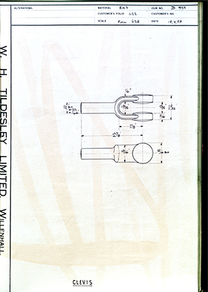 Illston & Robson LTD  Clevis WH Tildesley Forging Technical Drawing