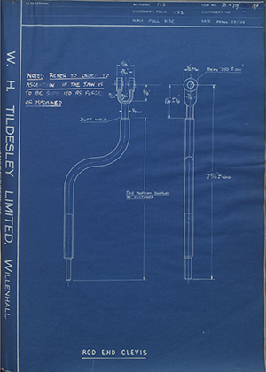 Illston & Robson LTD  Rod End Clevis WH Tildesley Forging Technical Drawing