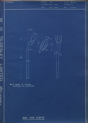 Illston & Robson LTD  Rod End Clevis WH Tildesley Forging Technical Drawing