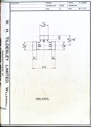 Illston & Robson LTD  Tee Piece WH Tildesley Forging Technical Drawing