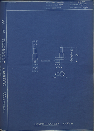 Imperial Chemical Industries Ltd MG No3179 Lever - Safety Catch WH Tildesley Forging Technical Drawing