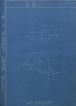 International Harvester Co of Great Britain 615627-R1 Hook Release Bar WH Tildesley Forging Technical Drawing