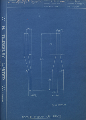 International Harvester Co of Great Britain 655771-R1 Needle Pitman Arm Front WH Tildesley Forging Technical Drawing