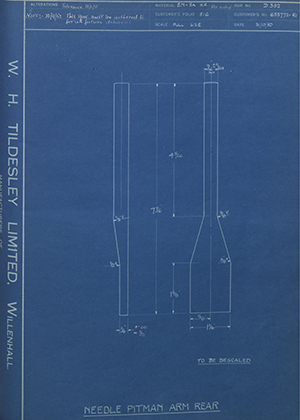 International Harvester Co of Great Britain 655772-R1 Needle Pitman Arm Rear WH Tildesley Forging Technical Drawing