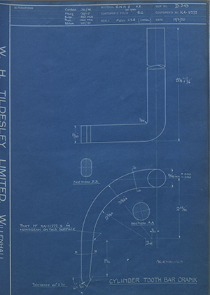 International Harvester Co of Great Britain KA-11272 Cylinder Tooth Bar Crank WH Tildesley Forging Technical Drawing