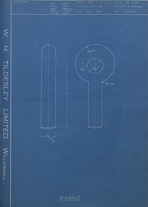 International Harvester Co of Great Britain M32691 Eyebolt WH Tildesley Forging Technical Drawing