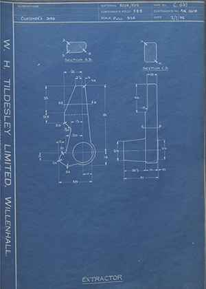 J Rawson & Sons LTD AN1619 Extractor WH Tildesley Forging Technical Drawing