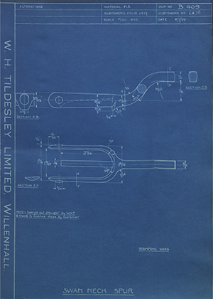 J Rock & Company 6876 Swan Neck Spur WH Tildesley Forging Technical Drawing