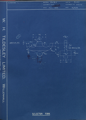 J.E Hanger & Co LTD 045152 Selector Fork WH Tildesley Forging Technical Drawing