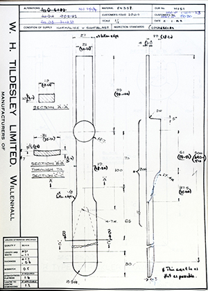 J.E Hanger & Co LTD 1-100-23 / F020  WH Tildesley Forging Technical Drawing