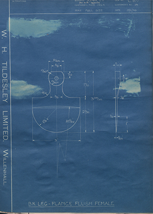 J.E Hanger &amp; Co LTD 14 BK Leg - Flange Flush Female WH Tildesley Forging Technical Drawing