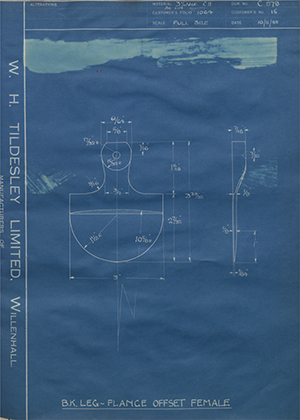 J.E Hanger & Co LTD 15 BK Leg - Flange Offset Female WH Tildesley Forging Technical Drawing