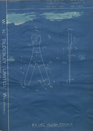 J.E Hanger & Co LTD 16 BK Leg - Flush Female WH Tildesley Forging Technical Drawing