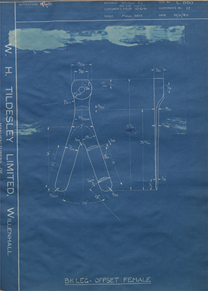 J.E Hanger & Co LTD 17 BK Leg - Offset Female WH Tildesley Forging Technical Drawing