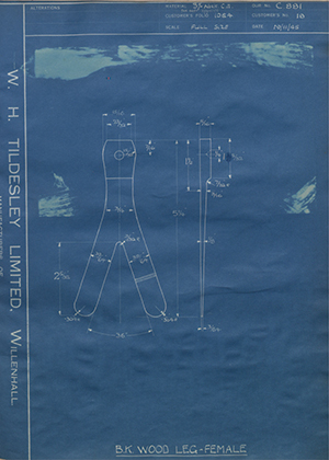 J.E Hanger & Co LTD 18 BK Wood Leg - Female WH Tildesley Forging Technical Drawing