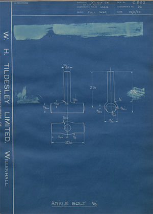 J.E Hanger & Co LTD 22 Ankle Bolt - 3/8" WH Tildesley Forging Technical Drawing