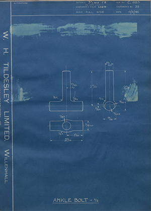 J.E Hanger & Co LTD 23 Ankle Bolt - 1/2" WH Tildesley Forging Technical Drawing