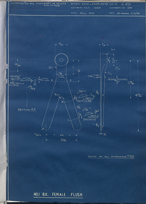 J.E Hanger & Co LTD 28V No1 BK Female Flush WH Tildesley Forging Technical Drawing