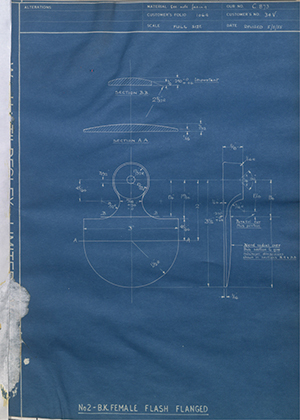 J.E Hanger & Co LTD 34V No2 - BK - Female Flash Flange WH Tildesley Forging Technical Drawing