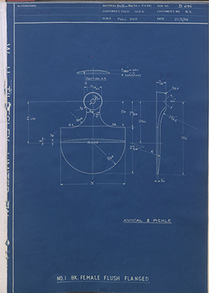 J.E Hanger & Co LTD 41V No1 - BK - Female Flush Flanged WH Tildesley Forging Technical Drawing