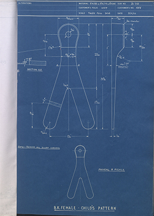 J.E Hanger & Co LTD 43V B.K Female - Childs Pattern WH Tildesley Forging Technical Drawing