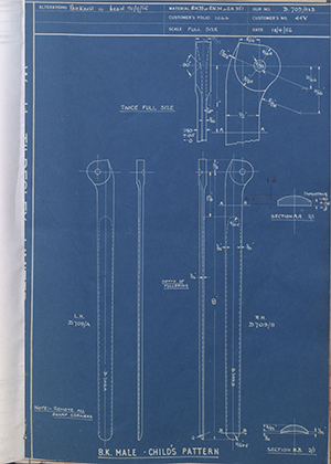 J.E Hanger & Co LTD 44V BK Male - Childs Pattern WH Tildesley Forging Technical Drawing