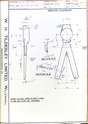 J.E Hanger & Co LTD 5121 ISSUE II F016  WH Tildesley Forging Technical Drawing