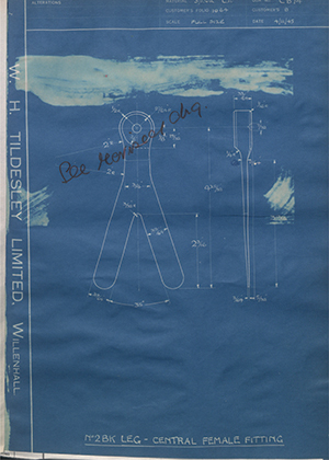 J.E Hanger & Co LTD 8 No2 - BK Leg - Central Female Fitting WH Tildesley Forging Technical Drawing