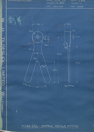 J.E Hanger & Co LTD 8 No2 - BK - Leg - Central Female Fitting WH Tildesley Forging Technical Drawing