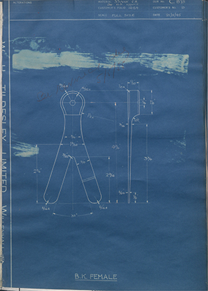 J.E Hanger & Co LTD 9 BK Female WH Tildesley Forging Technical Drawing