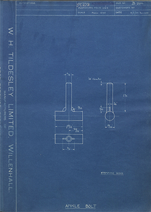 J.E Hanger & Co LTD  Ankle Bolt WH Tildesley Forging Technical Drawing