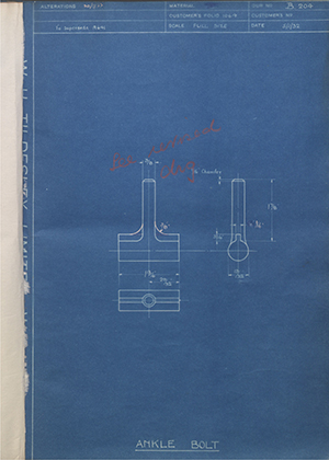 J.E Hanger & Co LTD  Ankle Bolt WH Tildesley Forging Technical Drawing