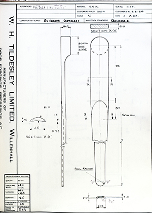 J.E Hanger & Co LTD B3138  WH Tildesley Forging Technical Drawing