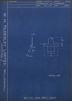 J.E Hanger & Co LTD  Bottom Knee Back Check WH Tildesley Forging Technical Drawing