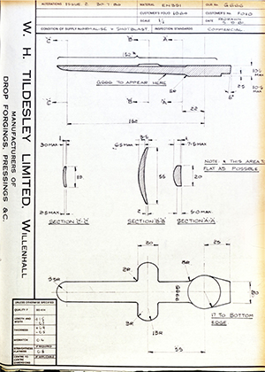 J.E Hanger & Co LTD F010  WH Tildesley Forging Technical Drawing